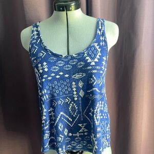 Forever 21 Blue and White Patterned Tank Top